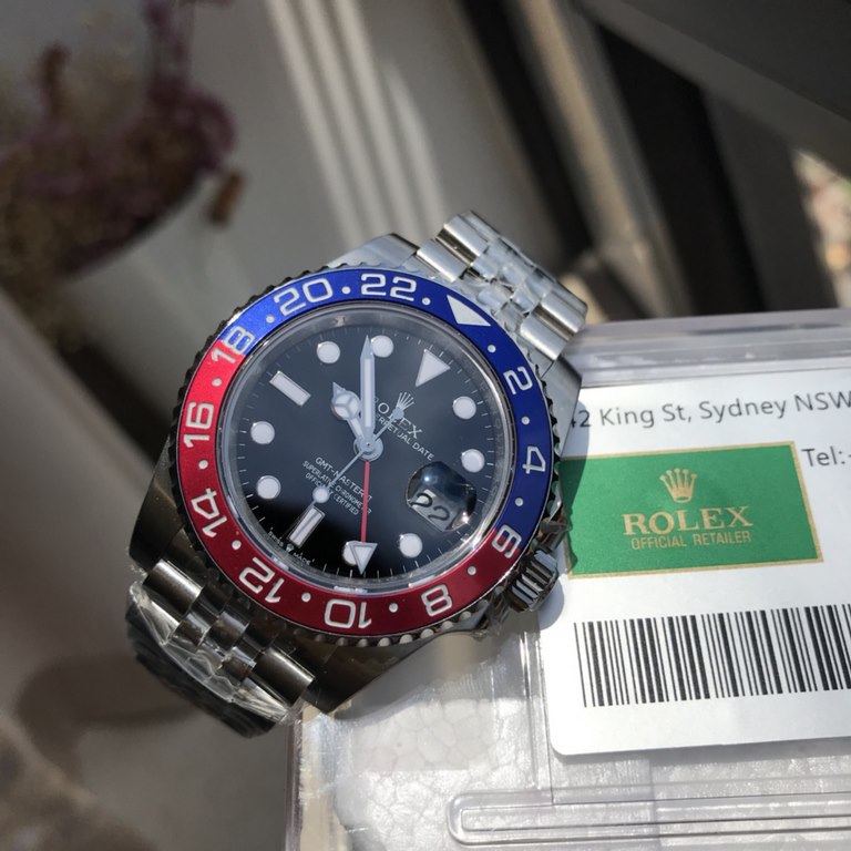 Wholesale box Support Hong Kong, U.S. direct mailRolex Greenwich type. Automatic imported mechanical movement. Timekeeping is very stable. Dial diameter 40mm Oyster steel Bidirectional rotating bezel with red and blue ce