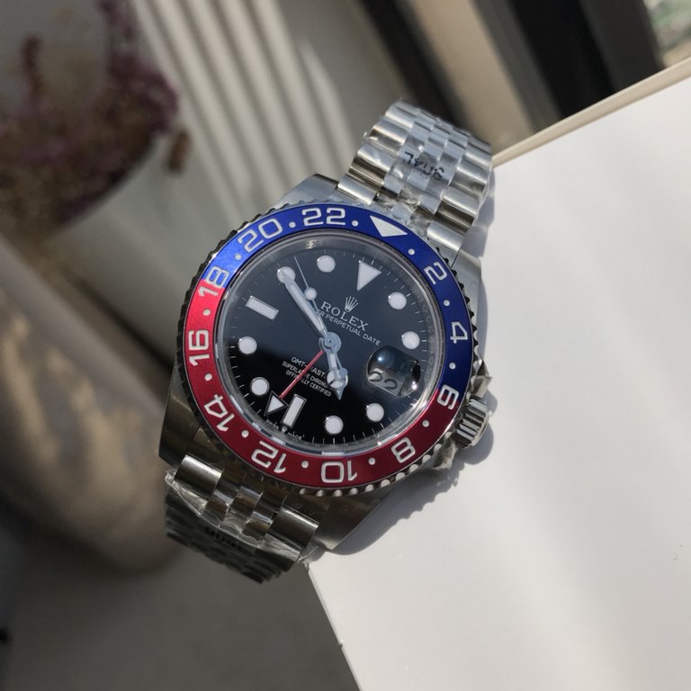 Wholesale box Support Hong Kong, U.S. direct mailRolex Greenwich type. Automatic imported mechanical movement. Timekeeping is very stable. Dial diameter 40mm Oyster steel Bidirectional rotating bezel with red and blue ce