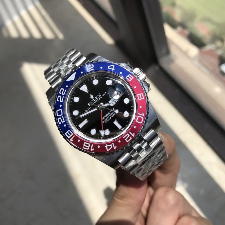 Wholesale box Support Hong Kong, U.S. direct mailRolex Greenwich type. Automatic imported mechanical movement. Timekeeping is very stable. Dial diameter 40mm Oyster steel Bidirectional rotating bezel with red and blue ce