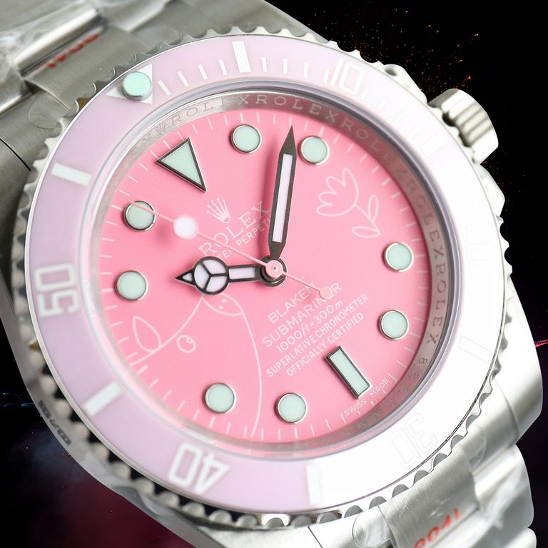 Latest upgrade! Rolex-ROLEX Pink Aqua Ghost Limited Edition Pink Piggy BLAKEN Limited Edition model, with one-piece 3135 automatic mechanical movement! The direction of time-keeping is the same as the original! 904L stai