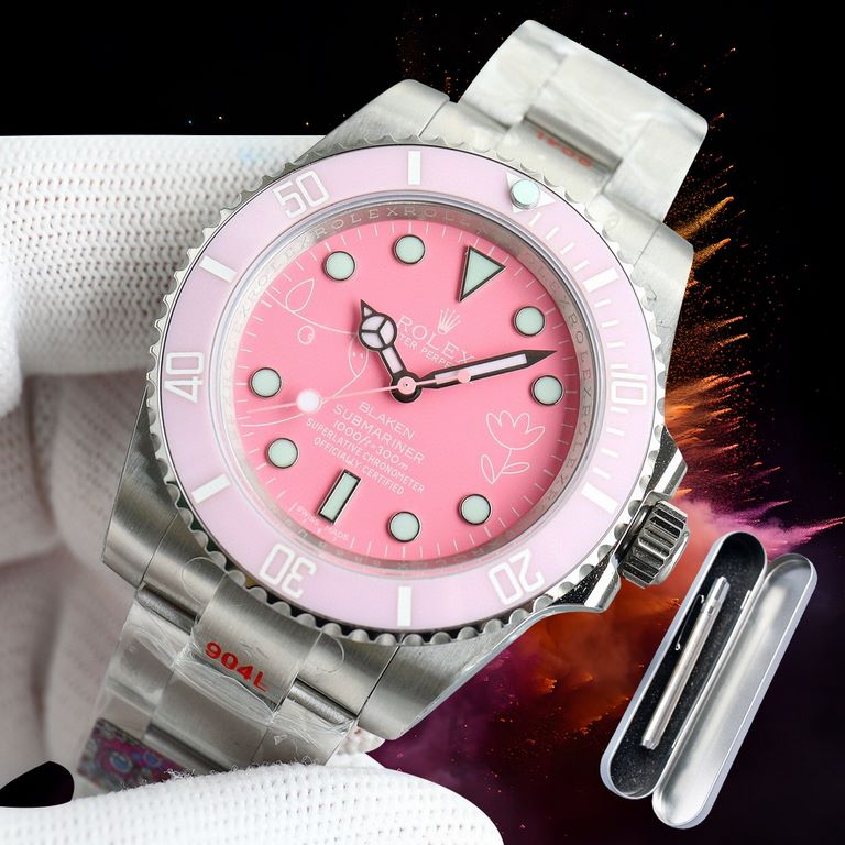 Latest upgrade! Rolex-ROLEX Pink Aqua Ghost Limited Edition Pink Piggy BLAKEN Limited Edition model, with one-piece 3135 automatic mechanical movement! The direction of time-keeping is the same as the original! 904L stai