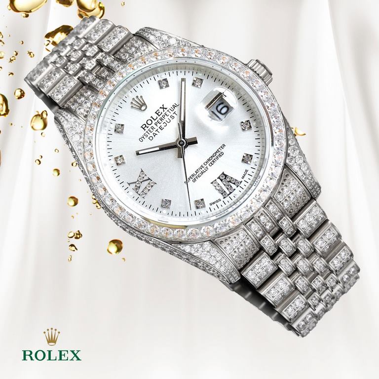 The highest version of the high-definition real photo journal full of diamonds models! 41mm diameter! Suitable for both men and women! Adopting 3255 automatic mechanical movement! Rolex luxury 18k nanotechnology! 5 group