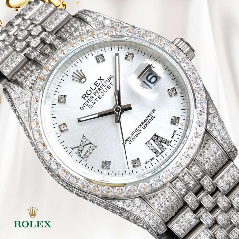 The highest version of the high-definition real photo journal full of diamonds models! 41mm diameter! Suitable for both men and women! Adopting 3255 automatic mechanical movement! Rolex luxury 18k nanotechnology! 5 group