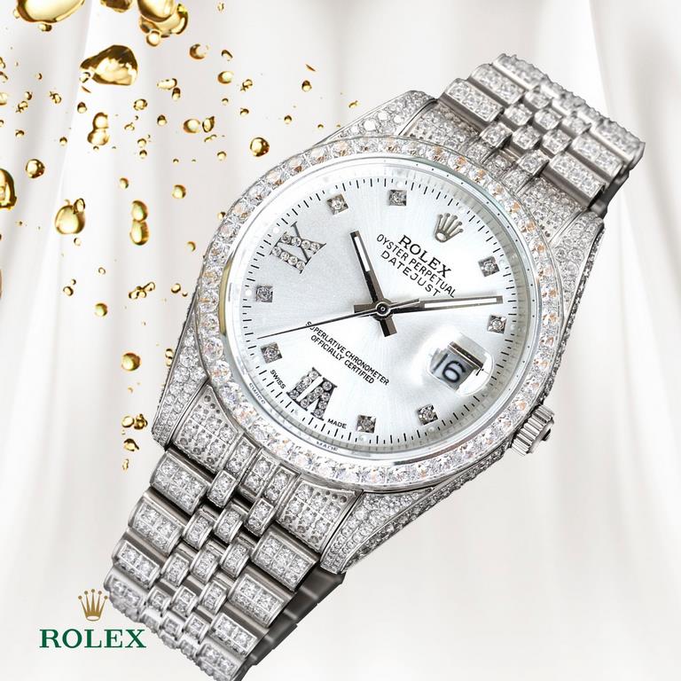 The highest version of the high-definition real photo journal full of diamonds models! 41mm diameter! Suitable for both men and women! Adopting 3255 automatic mechanical movement! Rolex luxury 18k nanotechnology! 5 group