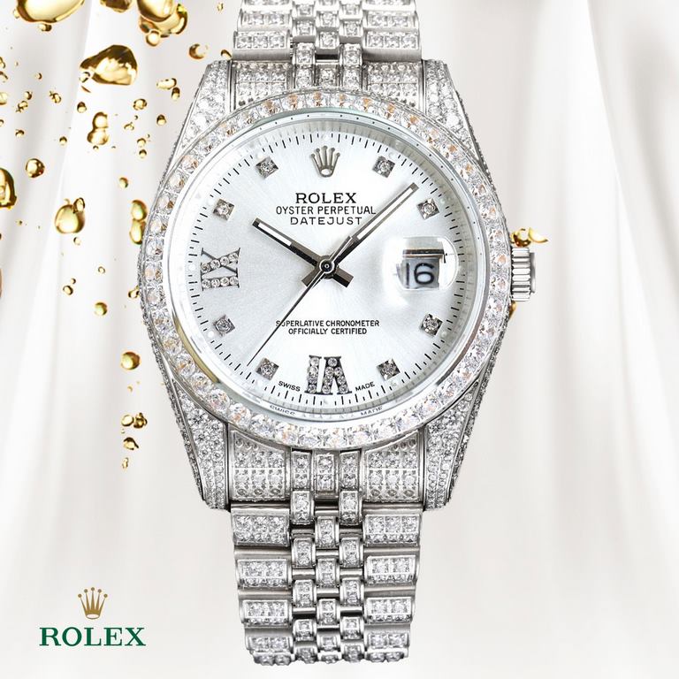 The highest version of the high-definition real photo journal full of diamonds models! 41mm diameter! Suitable for both men and women! Adopting 3255 automatic mechanical movement! Rolex luxury 18k nanotechnology! 5 group