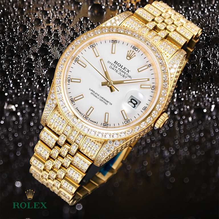 The highest version of the high-definition real photo journal full of diamonds models! 41mm diameter! Suitable for both men and women! Adopting 3255 automatic mechanical movement! Rolex luxury 18k nanotechnology! 5 group