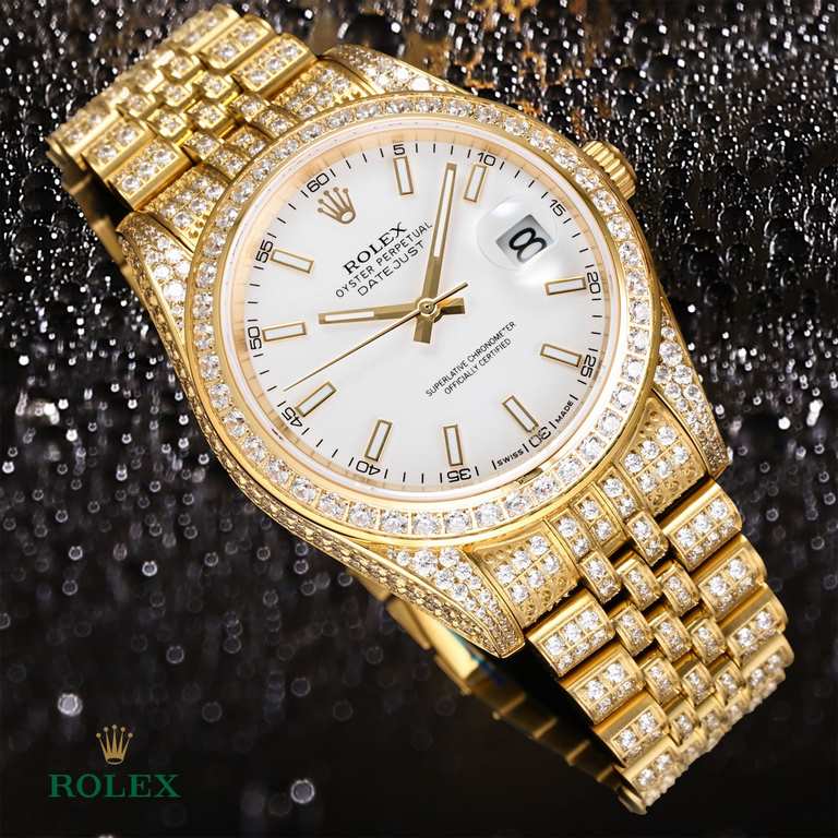 The highest version of the high-definition real photo journal full of diamonds models! 41mm diameter! Suitable for both men and women! Adopting 3255 automatic mechanical movement! Rolex luxury 18k nanotechnology! 5 group