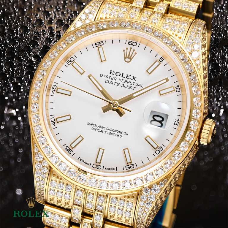 The highest version of the high-definition real photo journal full of diamonds models! 41mm diameter! Suitable for both men and women! Adopting 3255 automatic mechanical movement! Rolex luxury 18k nanotechnology! 5 group