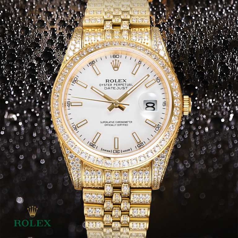 The highest version of the high-definition real photo journal full of diamonds models! 41mm diameter! Suitable for both men and women! Adopting 3255 automatic mechanical movement! Rolex luxury 18k nanotechnology! 5 group