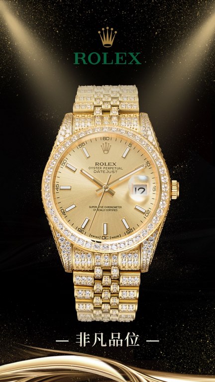 The highest version of the high-definition real photo journal full of diamonds models! 41mm diameter! Suitable for both men and women! Adopting 3255 automatic mechanical movement! Rolex luxury 18k nanotechnology! 5 group