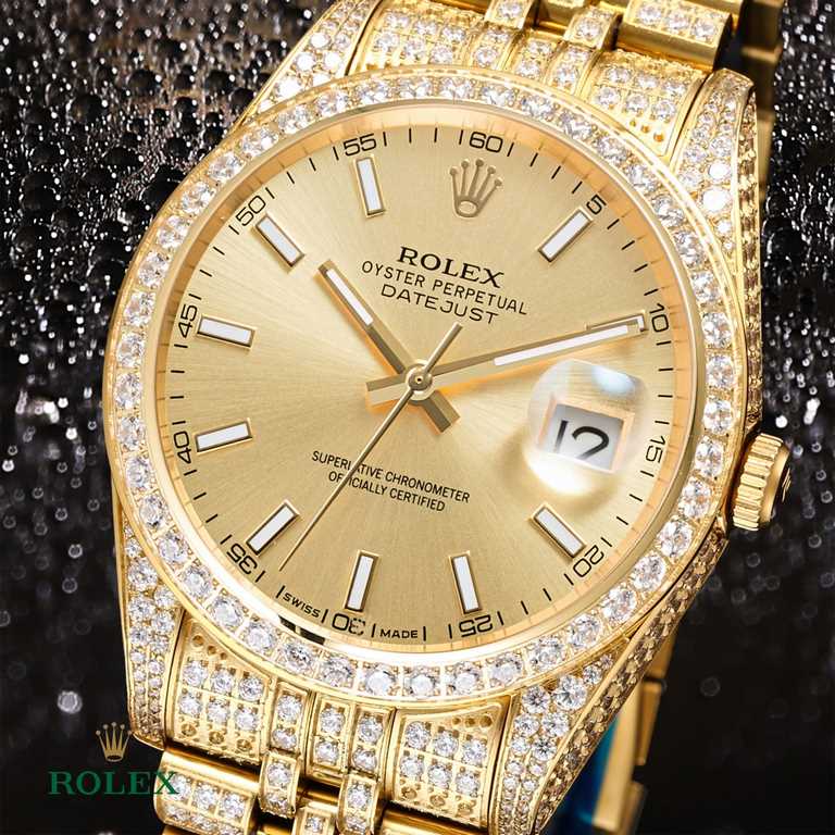 The highest version of the high-definition real photo journal full of diamonds models! 41mm diameter! Suitable for both men and women! Adopting 3255 automatic mechanical movement! Rolex luxury 18k nanotechnology! 5 group