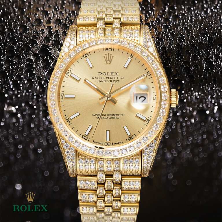 The highest version of the high-definition real photo journal full of diamonds models! 41mm diameter! Suitable for both men and women! Adopting 3255 automatic mechanical movement! Rolex luxury 18k nanotechnology! 5 group