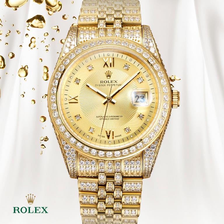 The highest version of the high-definition real photo journal full of diamonds models! 41mm diameter! Suitable for both men and women! Adopting 3255 automatic mechanical movement! Rolex luxury 18k nanotechnology! 5 group