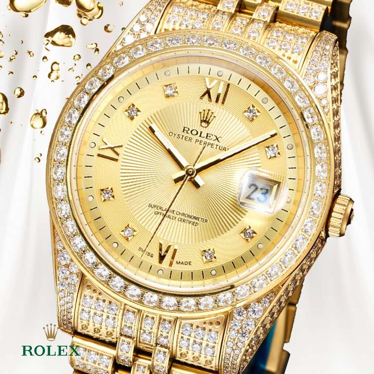 The highest version of the high-definition real photo journal full of diamonds models! 41mm diameter! Suitable for both men and women! Adopting 3255 automatic mechanical movement! Rolex luxury 18k nanotechnology! 5 group