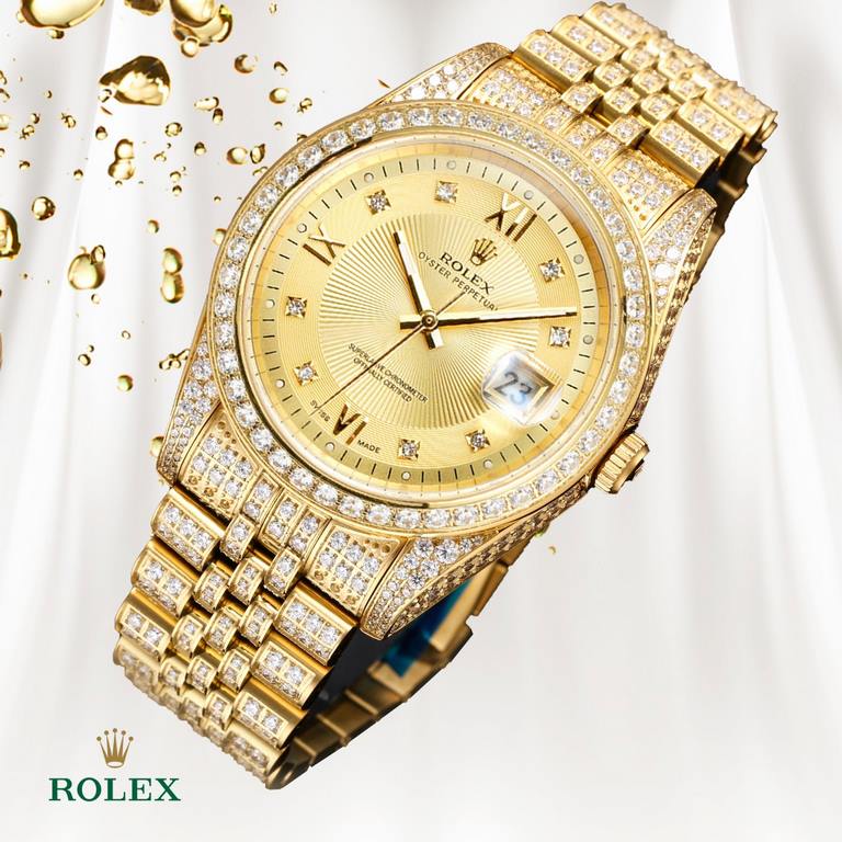 The highest version of the high-definition real photo journal full of diamonds models! 41mm diameter! Suitable for both men and women! Adopting 3255 automatic mechanical movement! Rolex luxury 18k nanotechnology! 5 group