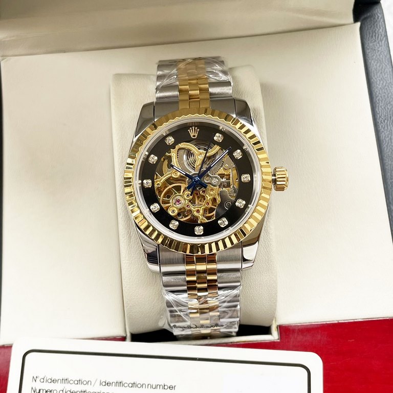 . Rolex Rolex boutique men's watch, powerful skeleton design, skillful, unique, noble atmosphere, gentleman style. With automatic mechanical movement, top-grade 316 stainless steel case strap, mineral super mirror, size 