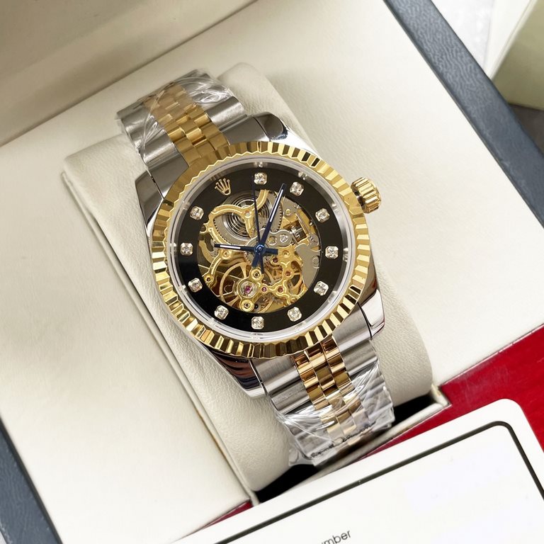 . Rolex Rolex boutique men's watch, powerful skeleton design, skillful, unique, noble atmosphere, gentleman style. With automatic mechanical movement, top-grade 316 stainless steel case strap, mineral super mirror, size 