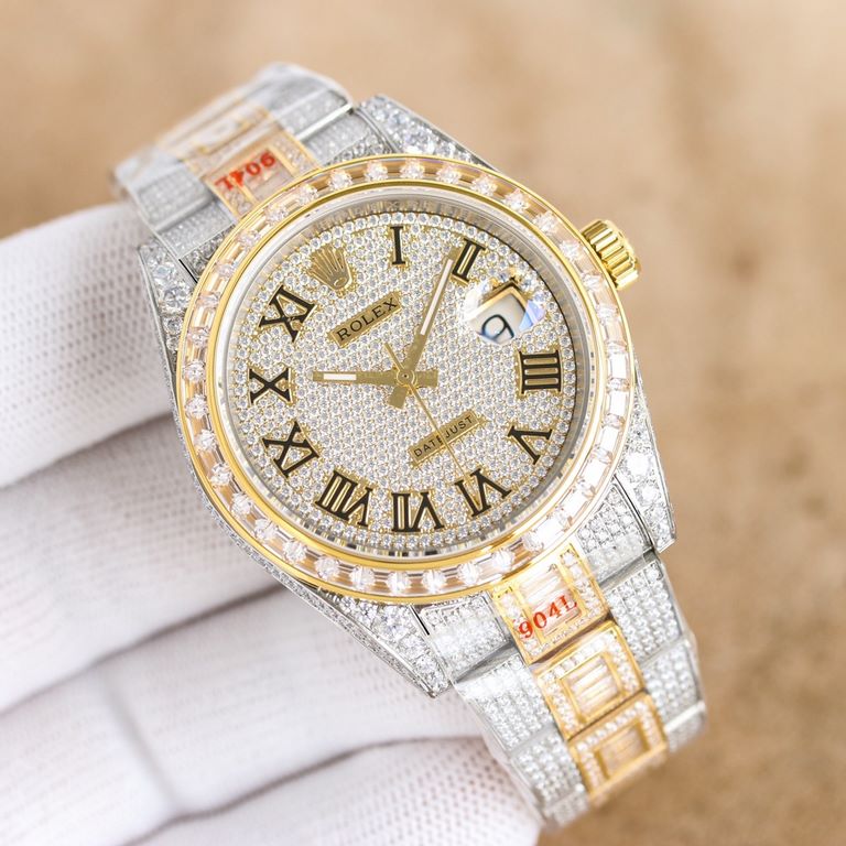 Rolex ROLEX new full of diamonds log shock listing!!! Dial diameter 41mm, using zero-return 2824 automatic mechanical movement, Mo nine sapphire glass mirror, 18k nanotechnology vacuum plating never fade! The new full di