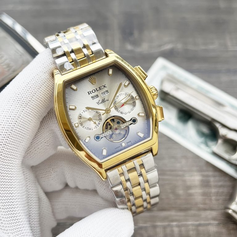 New tonneau products shocking listing  【Newest】：Rolex multi-function boutique, three hands big flywheel design【Type】：Boutique men's watchesStrap] genuine cowhide leather strap【Movement】：High-end automatic mechanical move