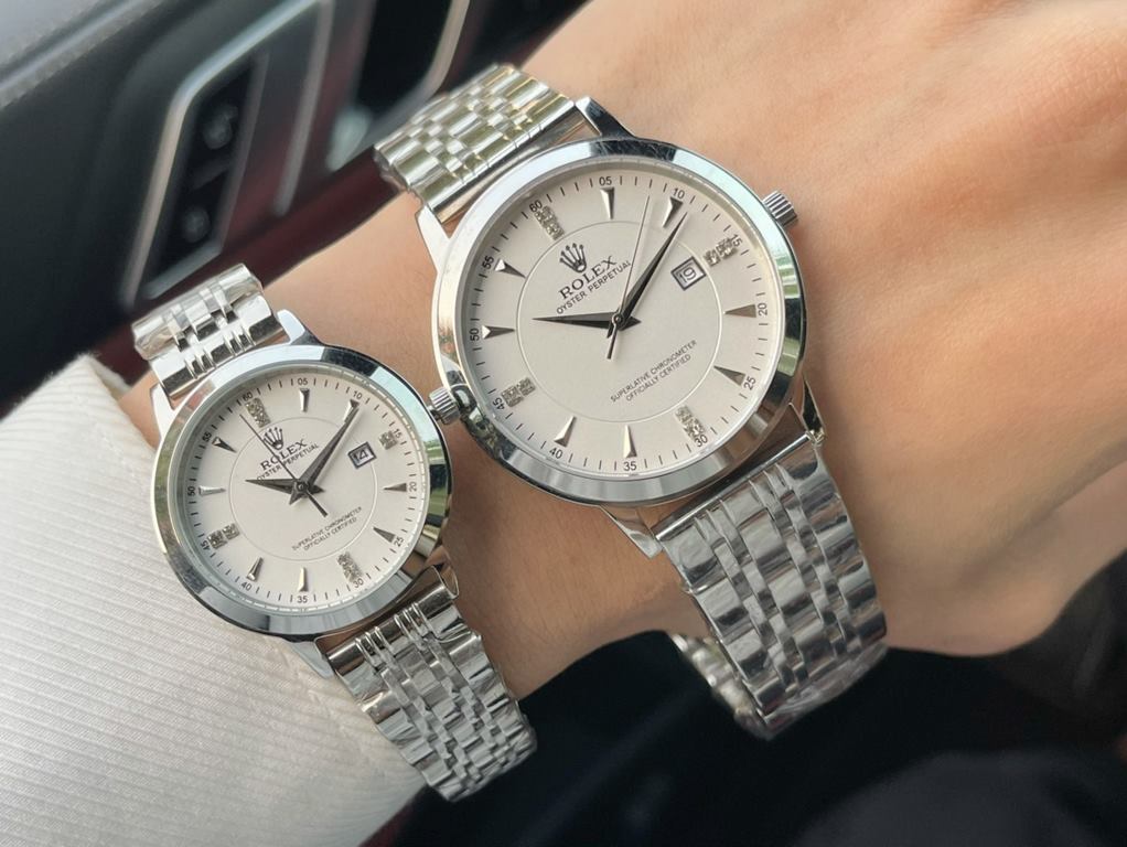 . Latest Rolex-ROLEX   Couple's Pair Watches Original imported quartz movement 316L steel case Mineral Superglass mirror Steel bracelet Diameter 40mm thick 8mm Female Diameter 28mm thick 8mm   If the sunshine   stops its