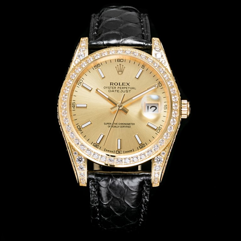 The highest version! The Rolex Full Diamond Log is known for its class. Vacuum plating, no color loss! Re-launch the upgraded version of the watch! Genuine snakeskin strap! The dial and case are set with luxurious diamon