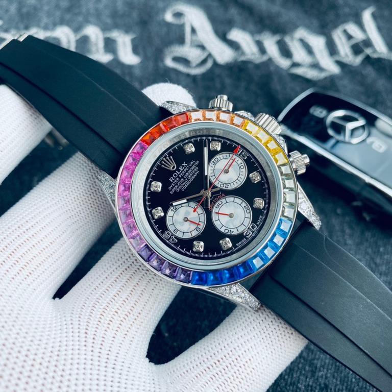 BrandRolex Rainbow Di  seriesRainbow  Ditonner series   style classic three-eye six-hand design, atmospheric fashion Strap316 steelItaly imported rubber strap  case cover 316 steel production of artisan craftsmanship  Mi