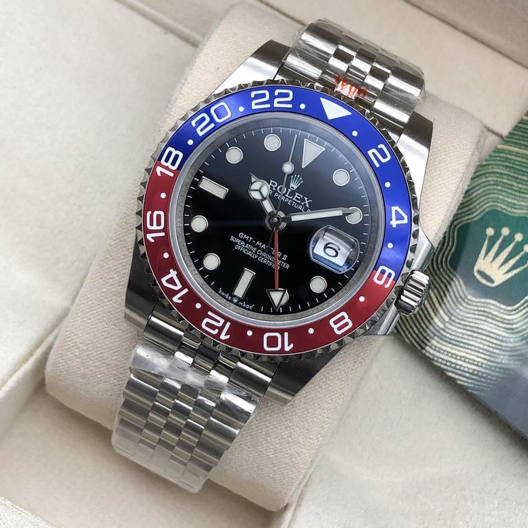 SL latest launch-Rolex GMT IIGMT①The latest official anti-counterfeiting card (official consistency)②904 stainless steel (restore the excellent structure of the genuine case cover)③Double rotating imported ceramic bezel 