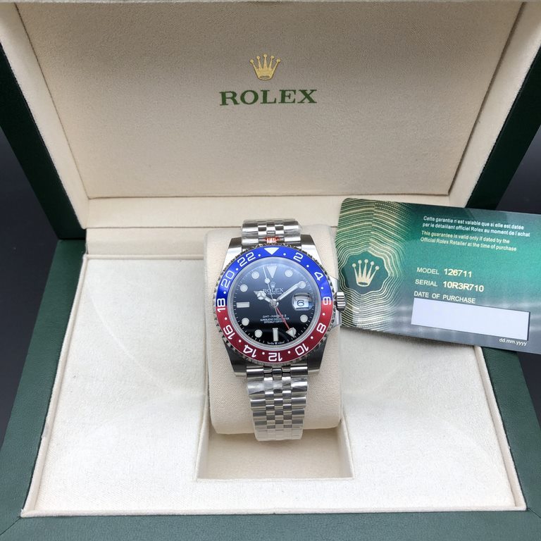 SL latest launch-Rolex GMT IIGMT①The latest official anti-counterfeiting card (official consistency)②904 stainless steel (restore the excellent structure of the genuine case cover)③Double rotating imported ceramic bezel 