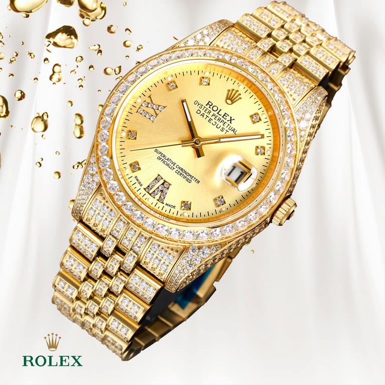 The highest version of the high-definition real photo journal full of diamonds models! 41mm diameter! Suitable for both men and women! Adopting 3255 automatic mechanical movement! Rolex luxury 18k nanotechnology! 5 group