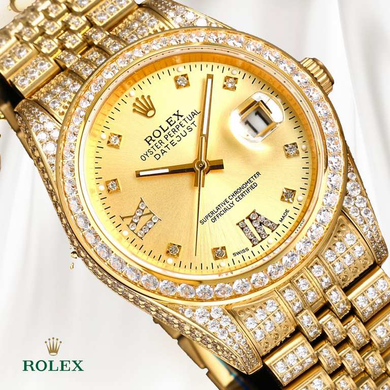 The highest version of the high-definition real photo journal full of diamonds models! 41mm diameter! Suitable for both men and women! Adopting 3255 automatic mechanical movement! Rolex luxury 18k nanotechnology! 5 group