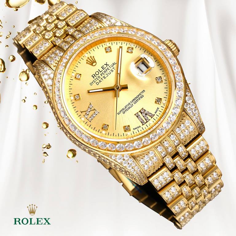 The highest version of the high-definition real photo journal full of diamonds models! 41mm diameter! Suitable for both men and women! Adopting 3255 automatic mechanical movement! Rolex luxury 18k nanotechnology! 5 group