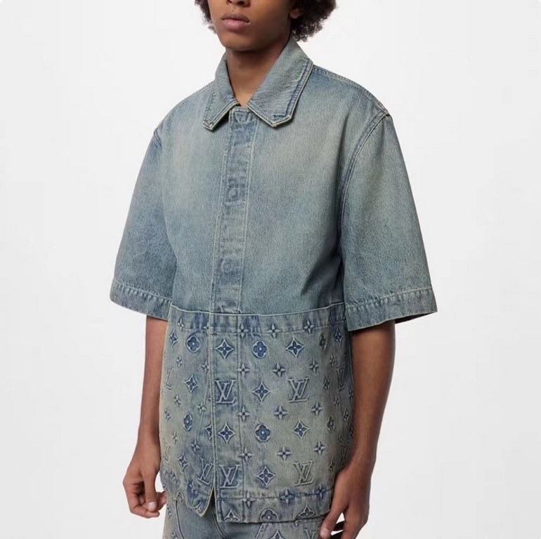 LOUIS VUITTONLouis Vuitton LV 23FW Embossed Pocket Short Sleeve Denim Shirt Upper Photo Gallery