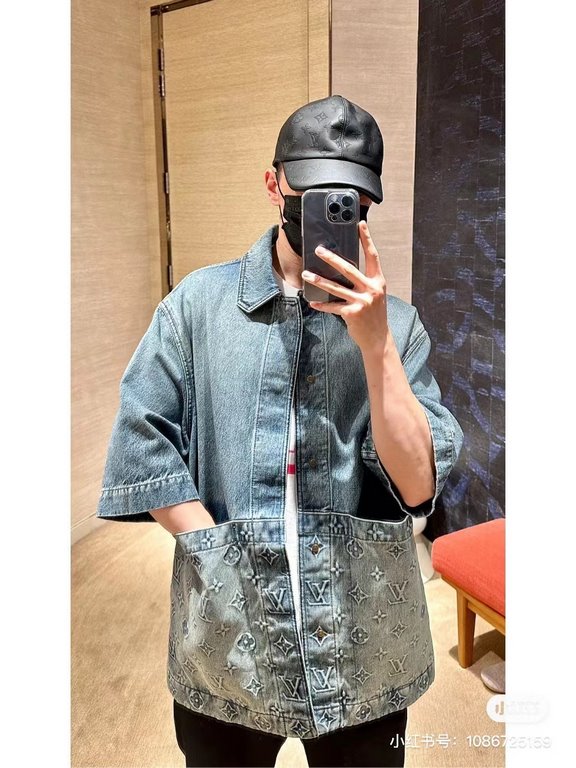 LOUIS VUITTONLouis Vuitton LV 23FW Embossed Pocket Short Sleeve Denim Shirt Upper Photo Gallery