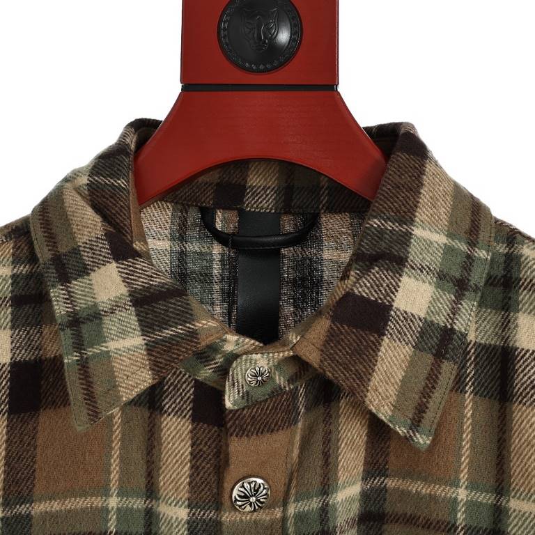 Chrome Hearts Chrome Hearts CH 22 new facecloth plaid long-sleeve shirtCustom dyed yarn is made of 11 count double stranded 240g (260g after washing) cotton blend facecloth, front brushed, laser infrared positioning, han