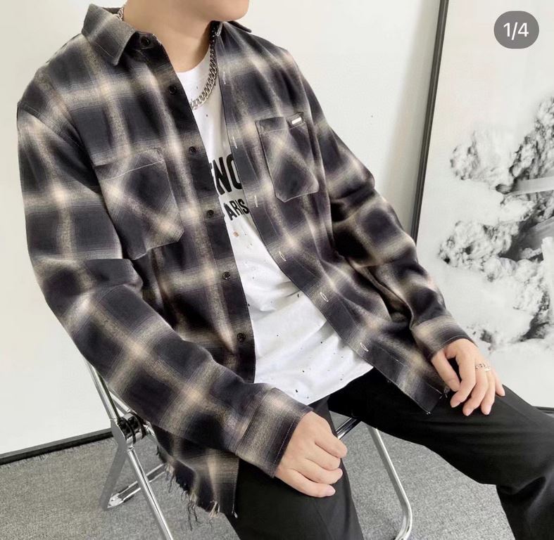 #Amiri23Fw Tassel Destroyed Plaid Shirt Top