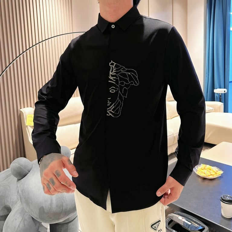 Versace high-end quality! Original three standard! 2023 early fall newest products, counter synchronization is available, the original single hard goods, fashion casual long-sleeved shirt, comfortable on the body! Eye-ca