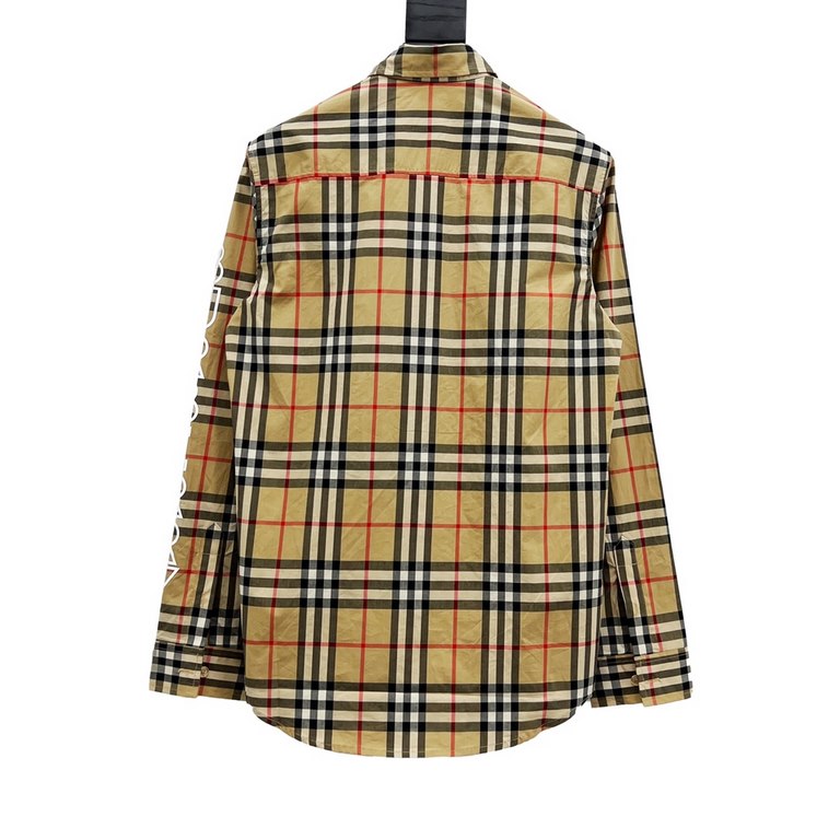 BurberryBurberry classic check arm white letter logo long sleeve shirtSleeve positioning 140 degrees constant temperature white letters hot map, cut pieces, hot hot hot thin, to and from the sewing, collar sitting collar