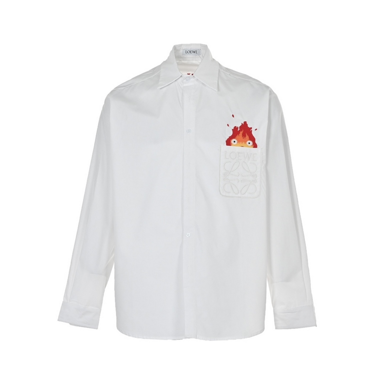 LoeweLoewe 23ss Pocket Flame Embroidered ShirtAdopting Casifa three-dimensional embroidery Korea imported 100 cotton, fabric features soft and comfortable silk luster, several times washed still quite like new, 21 stitch