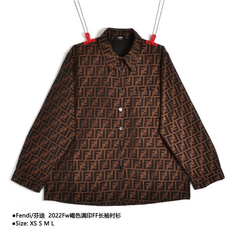 FendiFendi 2022Fw Brown Full Print FF Long Sleeve ShirtSize：S M L XLOriginal open mold, using 80ss high-density fabric texture silky smooth Perfectly restore zp feel Custom full-body printing 0 color contrast zp Using hi