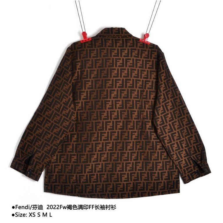 FendiFendi 2022Fw Brown Full Print FF Long Sleeve ShirtSize：S M L XLOriginal open mold, using 80ss high-density fabric texture silky smooth Perfectly restore zp feel Custom full-body printing 0 color contrast zp Using hi