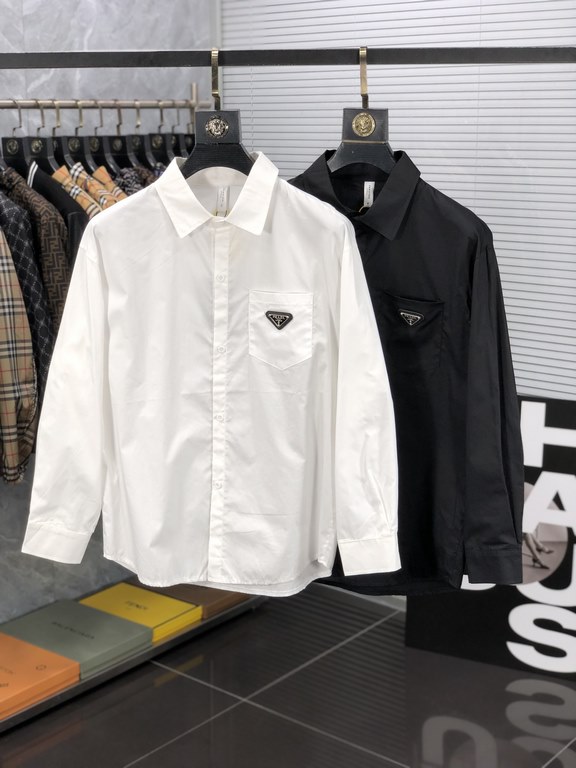 Prada 2023ss new men's long sleeve shirt, high quality ready-to-wear! Customized fabrics Breathable and comfortable, impeccable details, branded elements design concepts, reflecting high quality. The handfeel is delicate