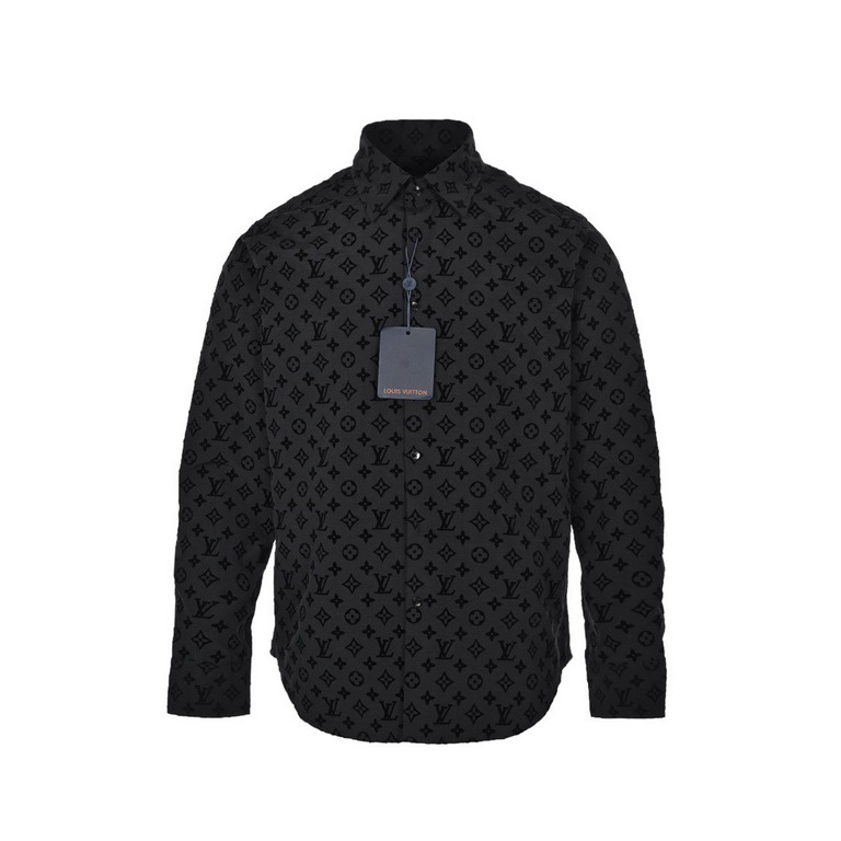 Louis VuittonLouis Vuitton 21Fw Full Print Flocked Logo ShirtThe use of high-count ultra-high density plain bottom fixed dyeing bluish black so that the bottom with the pattern color contrast, the pattern at the use of i