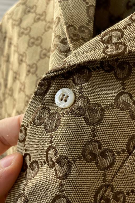 GU  GUCC 2023 fw early fall new double G jacquard short-sleeved shirt shorts suit, customized classic curry jacquard fabric, button closure placket, front chest patch pockets, full of classic double g interlocking logo ,