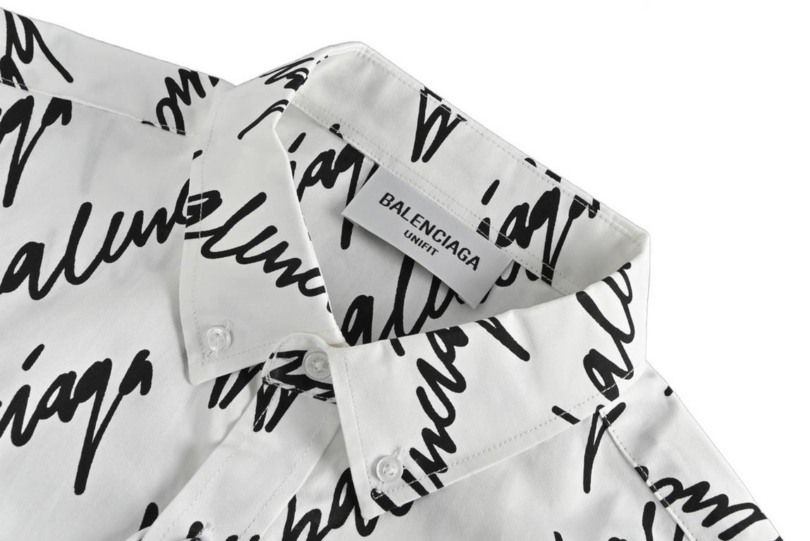 BalenciagaBalenciaga 23Fw Full Print Signature Monogrammed Shirt-White color.The fabric is made of 40s40s combed cotton plain fabric with a gram weight of 145g, the material does not add water soft oil and silicone oil i