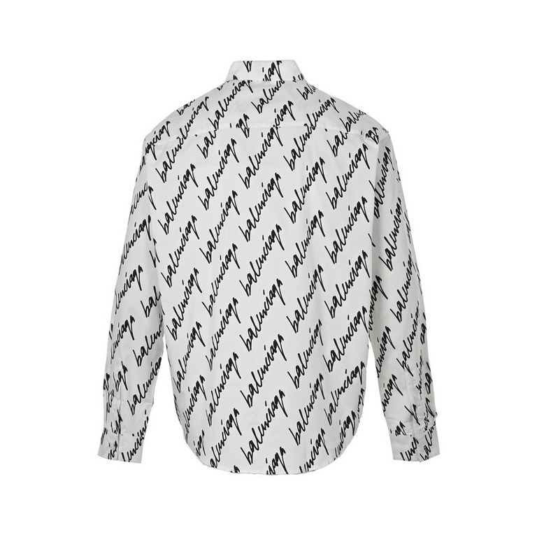 BalenciagaBalenciaga 23Fw Full Print Signature Monogrammed Shirt-White color.The fabric is made of 40s40s combed cotton plain fabric with a gram weight of 145g, the material does not add water soft oil and silicone oil i