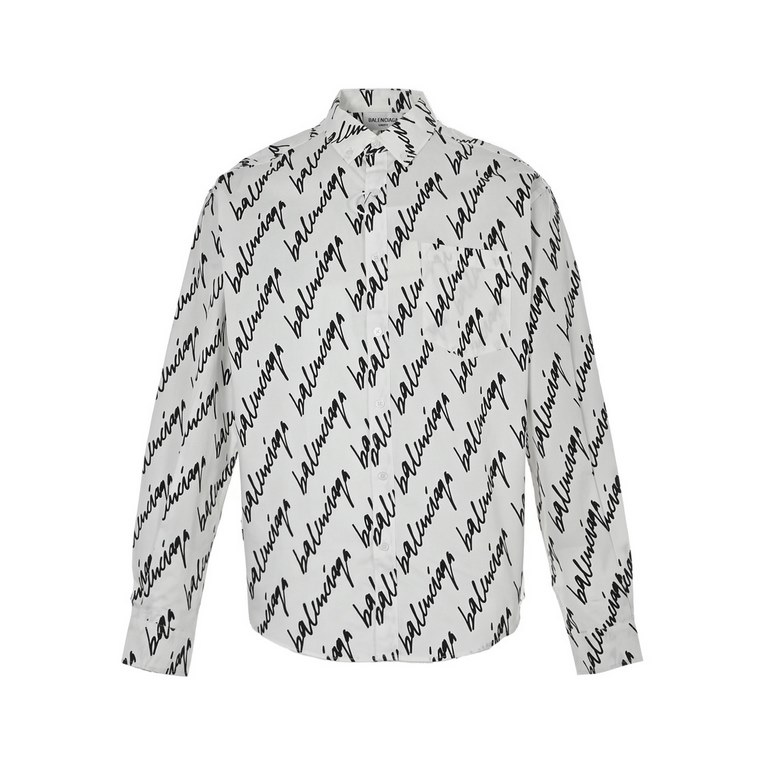 BalenciagaBalenciaga 23Fw Full Print Signature Monogrammed Shirt-White color.The fabric is made of 40s40s combed cotton plain fabric with a gram weight of 145g, the material does not add water soft oil and silicone oil i