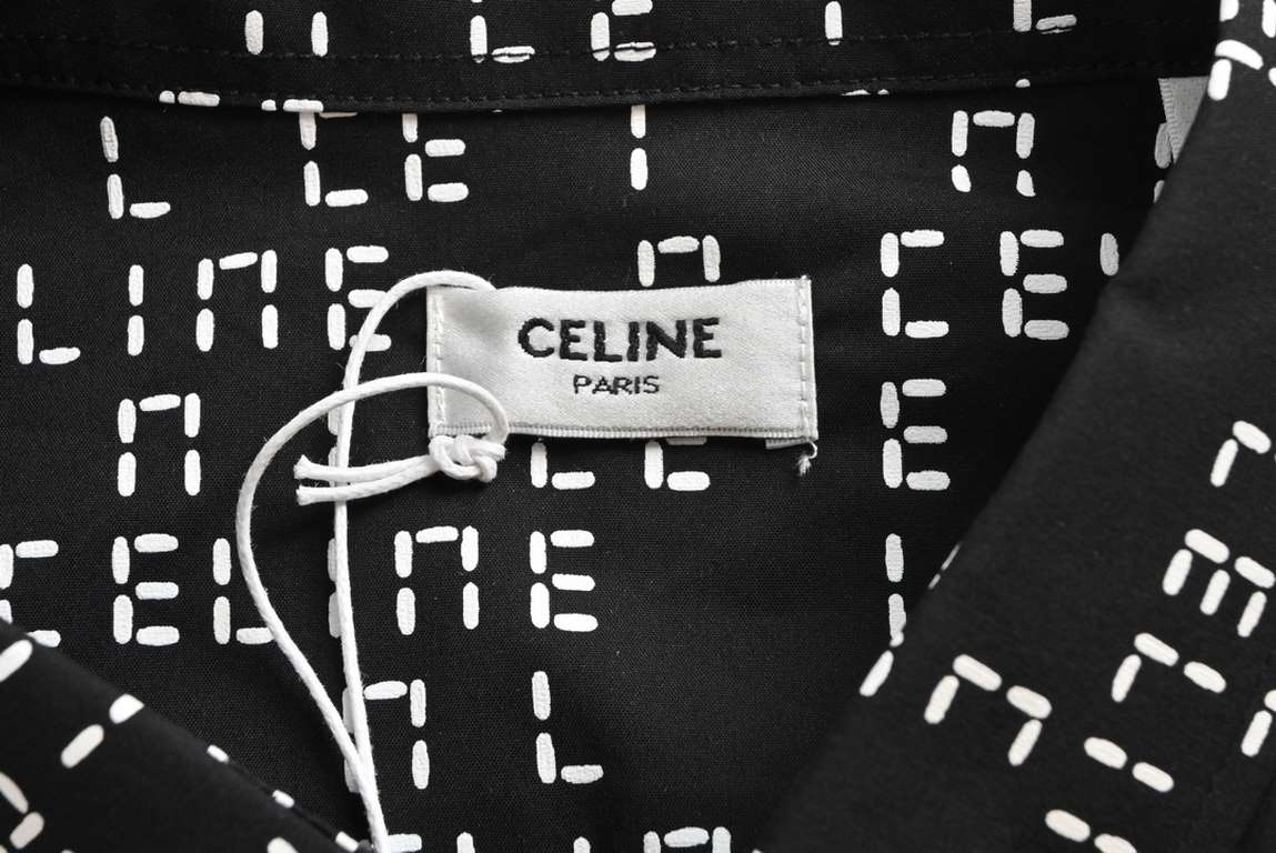 Celine 23Fw Logo Printed ShirtMade of 60S10076 ultra-high density satin Fabric ordering cycle is very long Placket cut to fit More than two meters of fabric used in each dress Transfer printing process Like it, don't mis