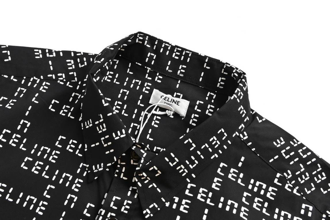 Celine 23Fw Logo Printed ShirtMade of 60S10076 ultra-high density satin Fabric ordering cycle is very long Placket cut to fit More than two meters of fabric used in each dress Transfer printing process Like it, don't mis