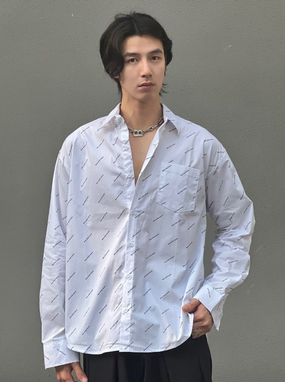 BALENCIAGAParisian Classic Twill Poplin Full Print Long Sleeve Shirt, Upper Photo Collection