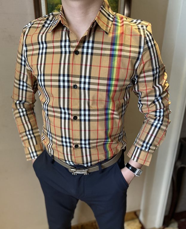 (High-end quality) Burberry 2022 counter the latest explosion of striped shirt shipment Paris counter synchronization on sale! Selected Italy    imported customized cotton shirt fabric with the latest plaid design, the c